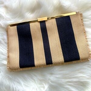 J. Crew Clutch Brass Opening Latch Fringe Edge Purse Bag